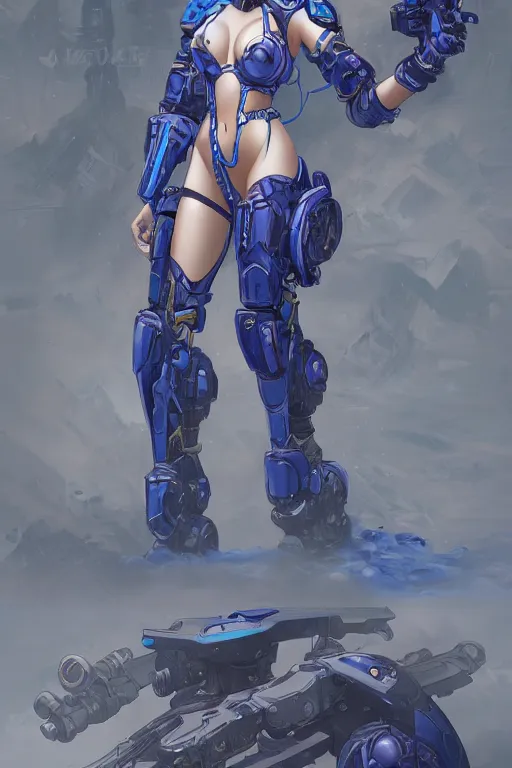 Image similar to beautiful and gorgeous female azure mech warrior by Masamune Shirow, manga, single face, trending on artstation, WLOP, detailed, intricate, elegant, sfw version