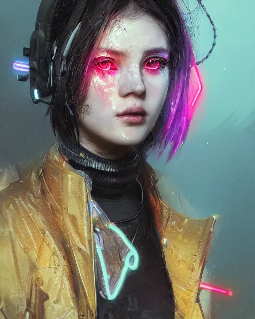 Image similar to detailed portrait neon operator girl, cyberpunk futuristic, neon, reflective puffy coat, decorated with traditional japanese by ismail inceoglu dragan bibin hans thoma greg rutkowski alexandros pyromallis nekro rene margitte, illustrated, perfect face, fine details, realistic shaded, fine - face, pretty face