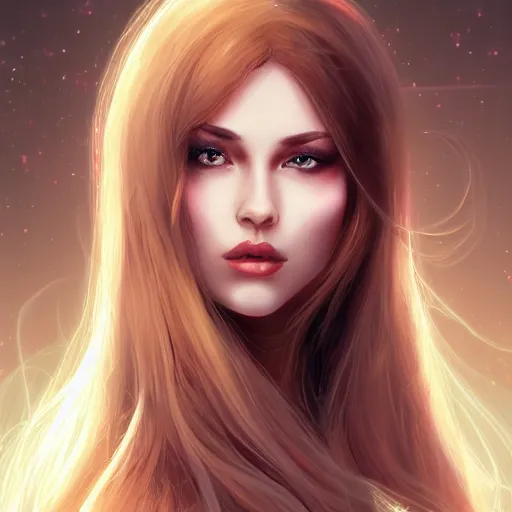 Image similar to A beautiful woman, mystic, digital art, artstation, uncompressed, detailed, long brown hair, pose