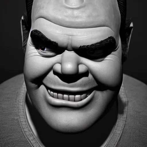 Image similar to Jack Nicholson as shrek, ultra realistic, concept art, intricate details, eerie, highly detailed, photorealistic, octane render, 8k, unreal engine, art by Andrew Andreev