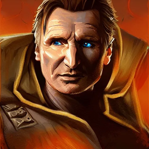 Image similar to Liam Neeson Magehunter Oracle Pathfinder character art d&d character portrait