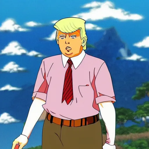 Image similar to Donald Trump as an anime character from Studio Ghibli