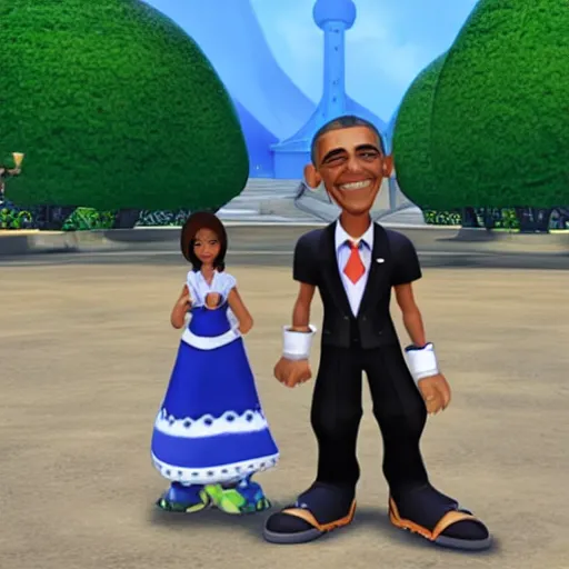 Image similar to barack obama and michelle obama in kingdom hearts hd