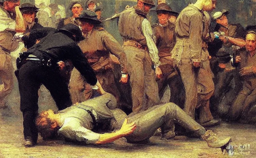 Image similar to high quality high detail painting by ilya repin, fbi arresting a man, hd