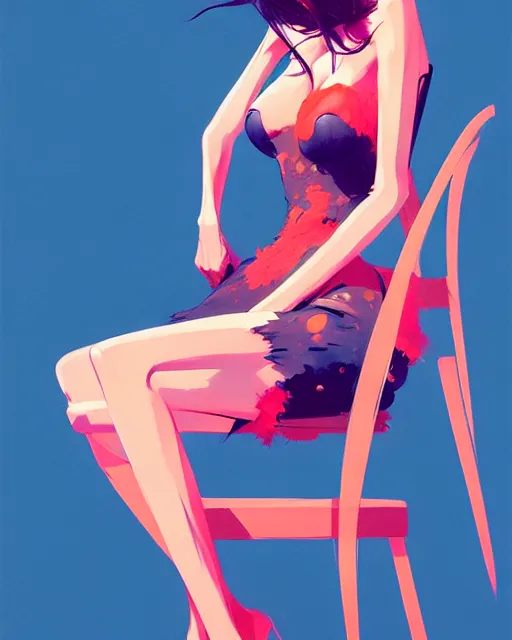 Image similar to a ultradetailed beautiful panting of a stylish woman sitting on a chair, by conrad roset, greg rutkowski and makoto shinkai, trending on artstation