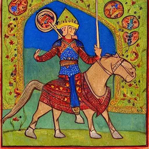 Image similar to king arthur, persian folktale art style