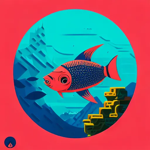 Image similar to profile of one stylized fish in center of view, photo studio, artstation, intricate, realistic, highly detailed, digital painting, concept art, sharp focus, illustration by tom whalen and charles williams and kilian eng and james jean