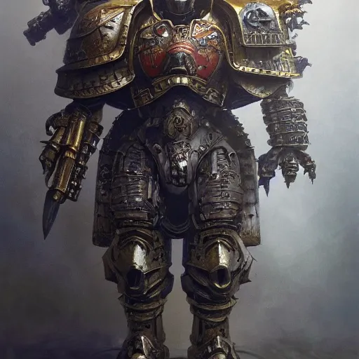 Prompt: warhammer 4 0 k god emperor armor, armor made of metal bones, anthropomorphic shiba inu, stuning 3 d render, masterpiece, glowing black aura, foggy dark, by donato giancola and greg rutkowski and wayne barlow and zdzisław beksinski, realistic face