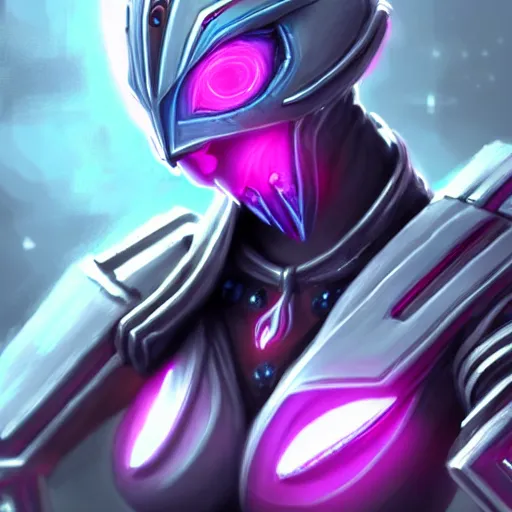 Image similar to highly detailed exquisite fanart, of a beautiful female warframe, but as an anthropomorphic robot female dragon, glowing eyes, off-white plated armor, bright Fuchsia skin, royal elegant pose, bust shot torso up, epic cinematic shot, realistic, professional digital art, high end digital art, sci fi, DeviantArt, artstation, Furaffinity, 8k HD render, epic lighting, depth of field