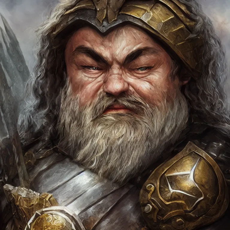 Prompt: cute dwarf warrior in mountain, lord of the rings style, fantasy, poster, character portrait, portrait, close up, concept art, intricate details, highly detailed, full body, 8 k, detailed face, body