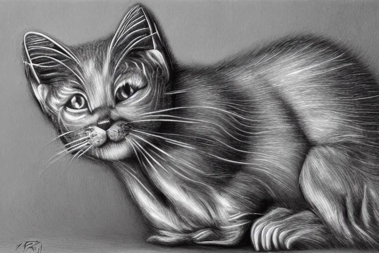 Prompt: Biomechanical kitten by H.R Giger