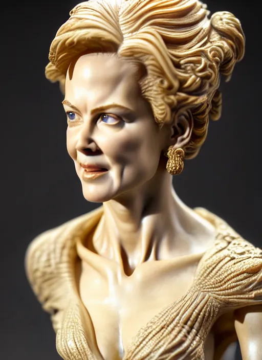 Image similar to high intricate bust of an nicole kidman ( 1 9 9 5 ) carved from wood in baroque style, studio light, maria panfilova, andrea savchenko, mike kime, ludovic plouffe, qi sheng luo, oliver cook, trending on artstation