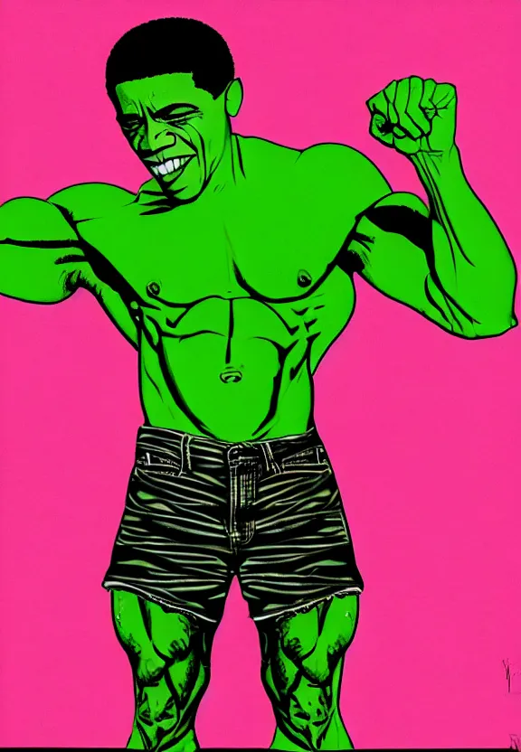 Prompt: Obama Hulk by Andy Warhol and Beeple