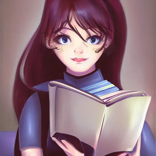 Prompt: robotic cybernetic girl reading a book, portrait, pixiv, arstation, digital art