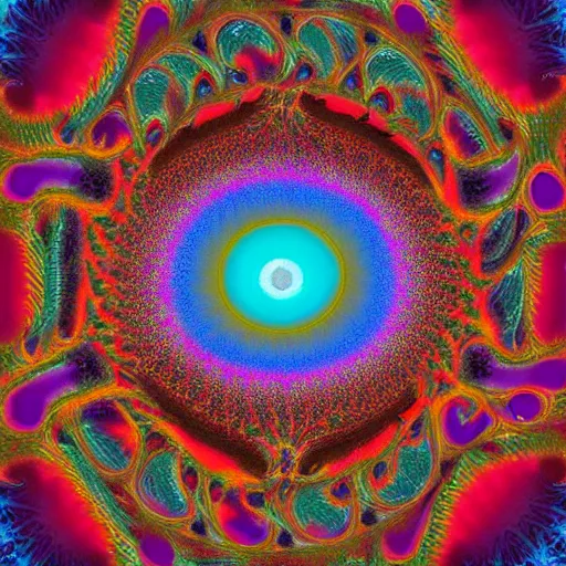 Image similar to fractal all seeing eye psychedelic painting consciousness peaking through the veil