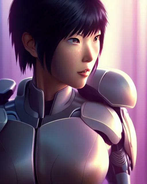 Image similar to weta disney pixar movie still portrait photo of motoko kusanagi the major ghost in the shell : : as cyborg woman by pixar : : by weta, wlop, ilya kuvshinov, rossdraws, artgerm, marvel, maxim cover, latex, octane render, sweaty, iridescent, bright morning, anime, liosh, mucha : :