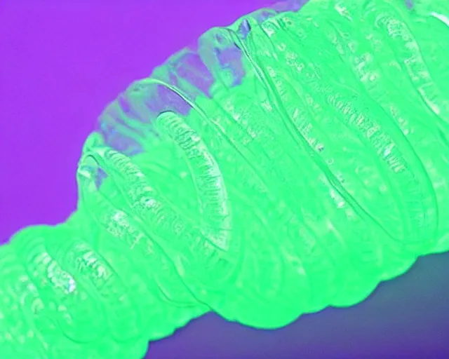 Image similar to translucent worm glowing. made out of plastic bubble wrap. pimple popper footage.