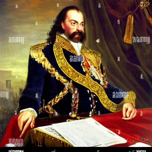 Prompt: russian tsar Peter The Great 18th century installs operating system on desktop computer oil painting, detailed, artfully traced, 4k resolution, cinematic, dramatic