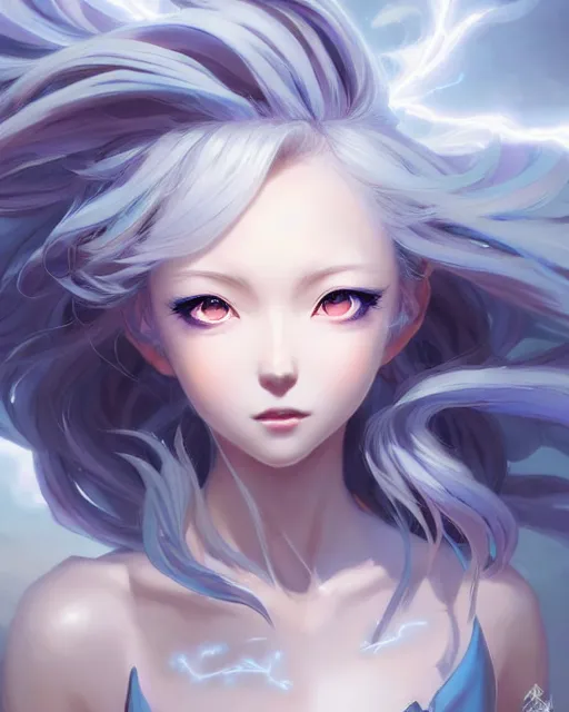 Prompt: character concept art of an anime thunderstormy cloud goddess of lightning | | cute - fine - face, pretty face, realistic shaded perfect face, fine details by stanley artgerm lau, wlop, rossdraws, james jean, andrei riabovitchev, marc simonetti, and sakimichan, seoul, south korea, trending on artstation