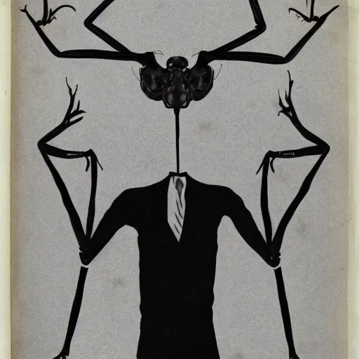 Prompt: slenderman with arms of mantises