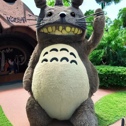 Prompt: photo of a totoro animatronic as part of disney's pirate ride