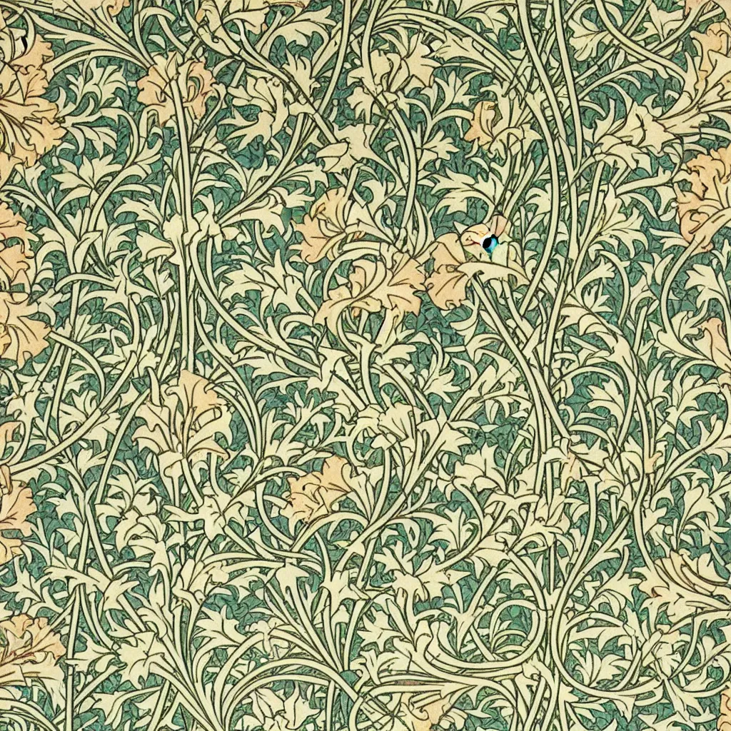 Image similar to a perfectly repeating floral Art Nouveau pattern by William Morris