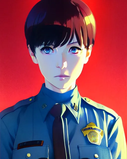 Image similar to police officer | very very anime!!!, fine - face, audrey plaza, realistic shaded perfect face, fine details. anime. realistic shaded lighting poster by ilya kuvshinov katsuhiro otomo ghost - in - the - shell, magali villeneuve, artgerm, jeremy lipkin and michael garmash and rob rey