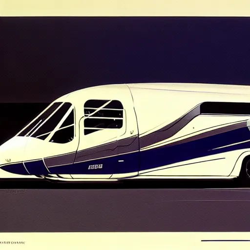 Image similar to concept art for bus + helicopter, painted by syd mead, high quality