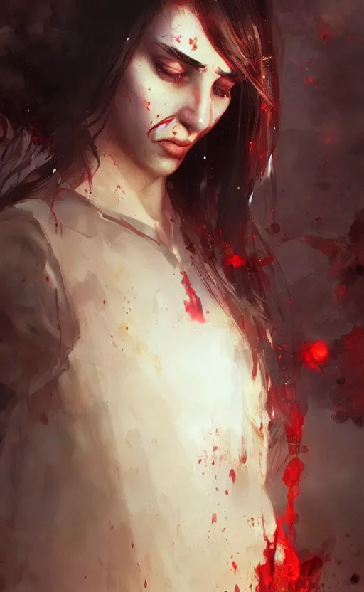 Prompt: The most beautiful arabian girl in the world crying blood ,digital art,ultra realistic,ultra detailed, ultra wide Lens, art by greg rutkowski