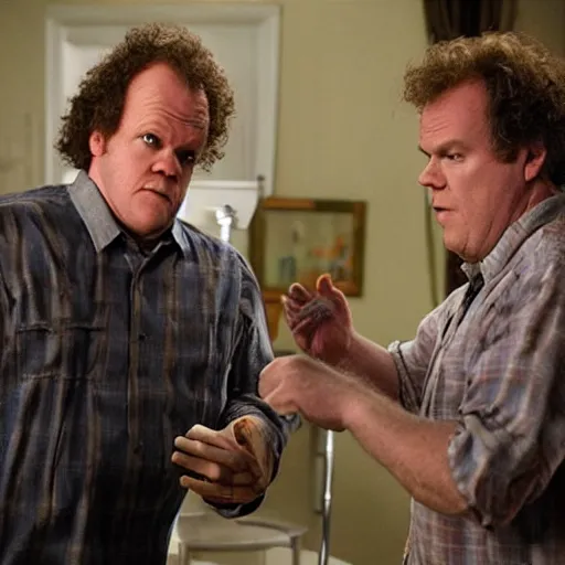 Prompt: animatronic John C. Reilly, exposed mechanics, photo from Stepbrothers, Stan Winston studios, detailed, 4k