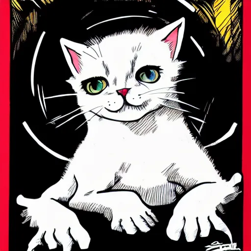 Image similar to white cat with black markings, todd mcfarlane art style,