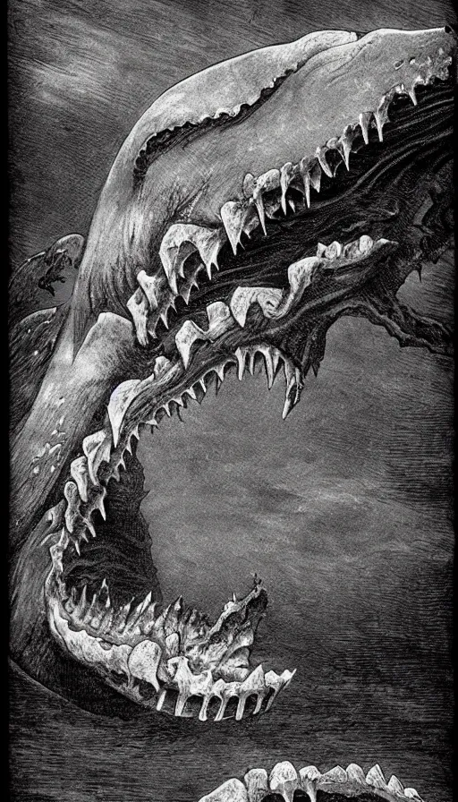 Image similar to a pentax photograph of a monstrous horror whale, sharp teeth, giant mouth, dark fantasy horror art