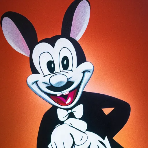 Image similar to A extremely highly detailed majestic hi-res beautiful, highly detailed head and shoulders portrait of a scary terrifying, horrifying, creepy black cartoon rabbit evil laughing standing up wearing pants and a shirt in the style of Walt Disney