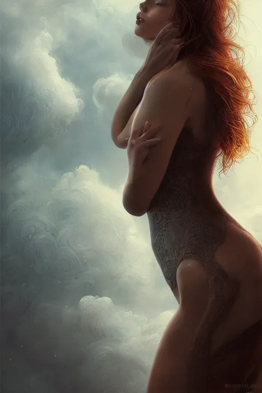 Prompt: ultra realist and ultra intricate detailed soft painting of a beautiful slim curvy female beast covered by a bodysuit, thin lustrous auburn hair fur, symmetry features, sensual gloomy style, soft painting, volumetric clouds, cyberpunk background, artstation, Tom Bagshaw artstyle, unreal render, depth of field