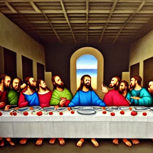 Image similar to last supper painting with robotic