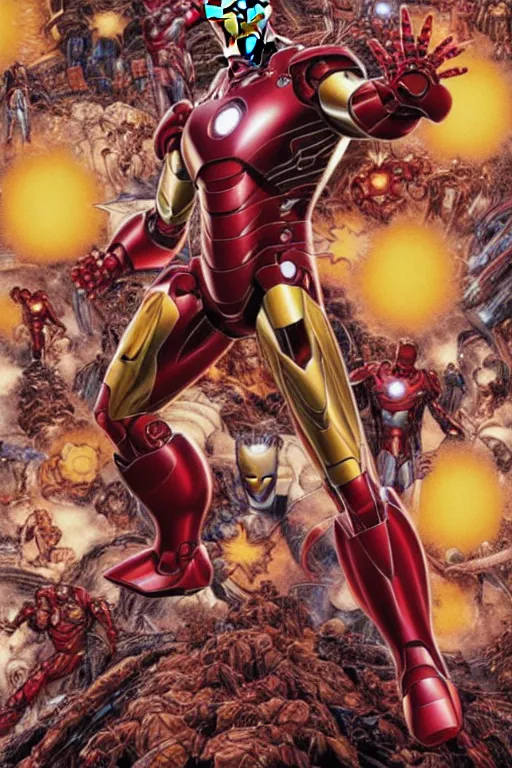 Image similar to poster of iron man, by yoichi hatakenaka, masamune shirow, josan gonzales and dan mumford, ayami kojima, takato yamamoto, barclay shaw, karol bak, yukito kishiro