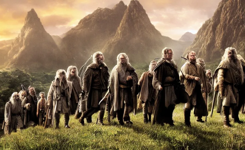 Prompt: ''A photorealistic picture of the Fellowship of the Ring only compound of monkeys, 8k, realistic, HD''