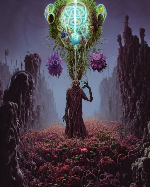 Prompt: the platonic ideal of flowers, rotting, insects and praying of cletus kasady carnage thanos davinci dementor wild hunt chtulu mandelbulb rick and morty doctor manhattan bioshock, caustic, ego death, decay, dmt, psilocybin, concept art by randy vargas and greg rutkowski and zdzisław beksinski