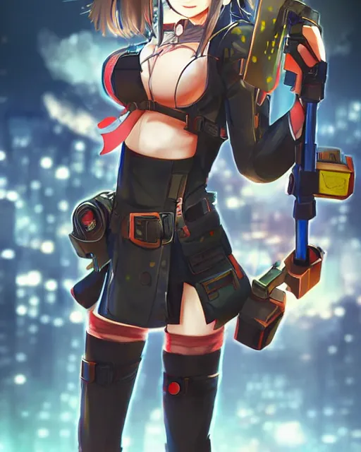 Image similar to full body portrait of anime girl in mechanic armor in night tokyo by makoto sinkai, perfect face, fine details