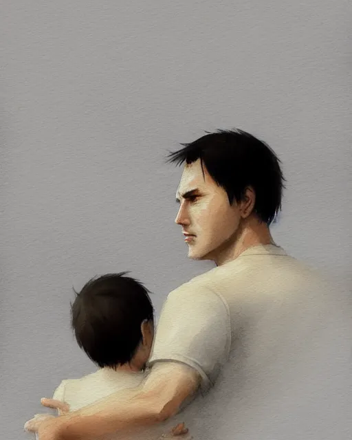 Image similar to father consoling son digital painting, pixiv, artstation,, watercolor, sharp focus, high quality