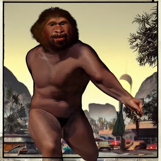 Image similar to saint homo neanderthalis with science bible on hand, gta chinatown wars art style, hyperrealistic, rgba colors, remove duplicate content, justify contents center.