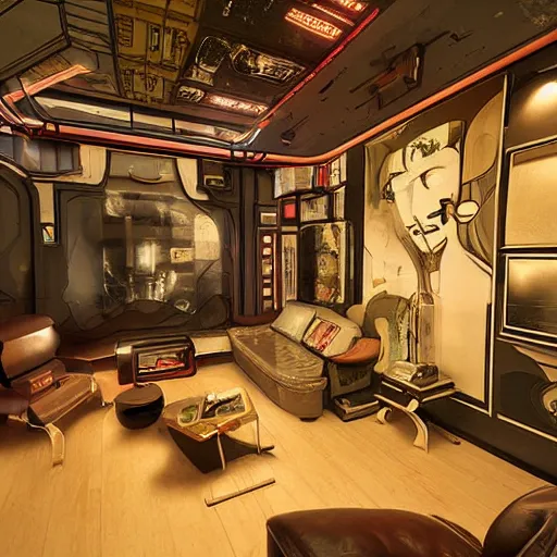 Image similar to cyberpunk art nouveau living space inspired by the movie Bladerunner