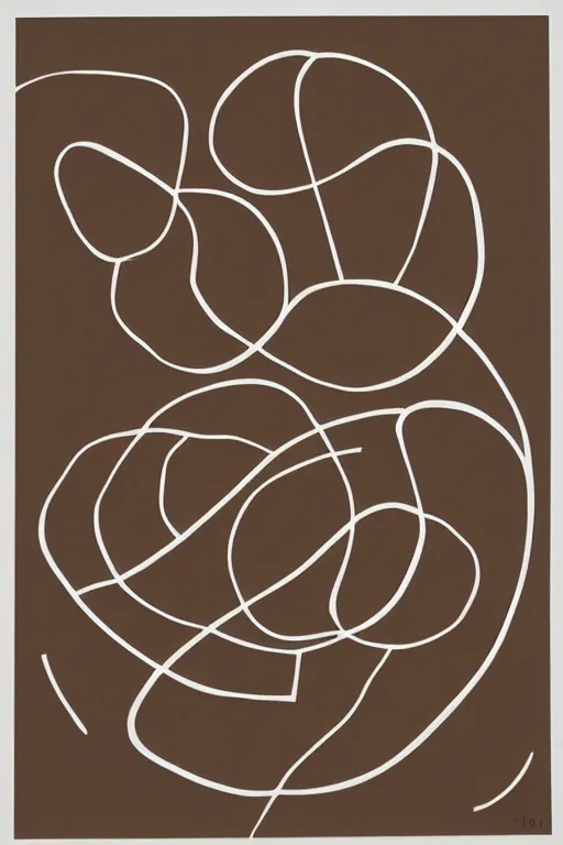 Prompt: minimalist organic circular shape paper cut flat collage with ink line and negative space in the style of Matisse in muted sepia Colors on crisp white copy paper with negative space , ultra-hd , modern art style, renderman