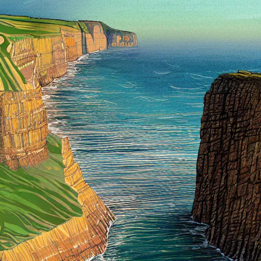 Image similar to the cliff faces of west bay, dorset, scene from broadchurch (2013), beautiful digital art