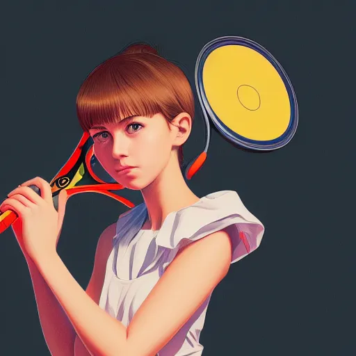 Image similar to a drawing of a woman holding a tennis racquet, a character portrait by Ilya Kuvshinov, cgsociety, shock art, ilya kuvshinov, 2d game art, official art