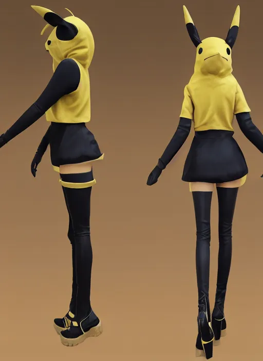 Image similar to vrchat, secondlife, imvu, 3 d model of a girl in a pikachu hoodie, hq render, detailed textures, artstationhd, booth. pm, highly detailed attributes and atmosphere, dim volumetric cinematic lighting, hd, unity unreal engine