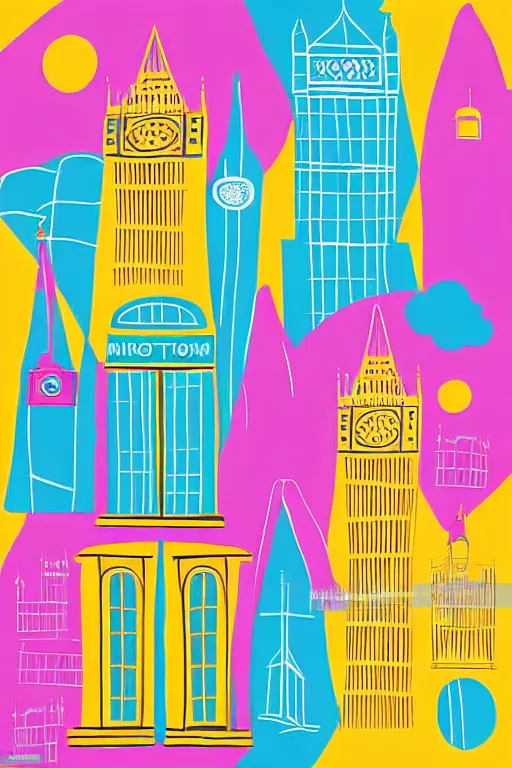 Prompt: minimalist boho style art of colorful london, illustration, vector art