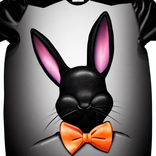 Image similar to A extremely highly detailed majestic hi-res beautiful, highly detailed head and shoulders portrait of a scary terrifying, horrifying, creepy black cartoon rabbit with a bowtie and scary big eyes, earing a shirt laughing, hey buddy, let's be friends, in the style of Walt Disney