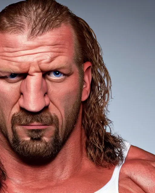 Image similar to triple h as a muppet. highly detailed felt. hyper real photo. 4 k.