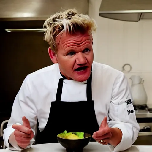 Prompt: Gordon Ramsay eating someone’s house